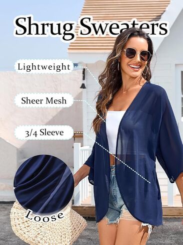 Women's Bolero Shrugs Flowy 3/4 Sleeve Cover Up Sheer Mesh Kimono Cardigan Shawl Top for Dresses in Saudi Arabia