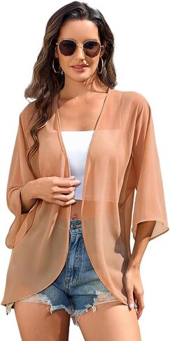Women's Bolero Shrugs Flowy 3/4 Sleeve Cover Up Sheer Mesh Kimono Cardigan Shawl Top for Dresses in Saudi Arabia