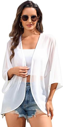 Women's Bolero Shrugs Flowy 3/4 Sleeve Cover Up Sheer Mesh Kimono Cardigan Shawl Top for Dresses in Saudi Arabia