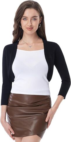AmélieBoutik Women 3/4 Sleeve Lightweight Knit Bolero Shrug Cardigan in Kuwait
