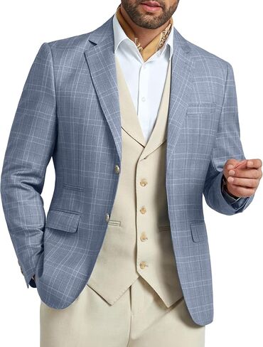 Mens Blazer Slim Fit Stripes Plaid Casual Suit Jacket for Men Two Buttons Business Lapel Sport Coats in Kuwait