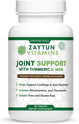 Zaytun Halal Joint Support with Turmeric + Glucosamine, Promotes Joint Health, Flexibility and Supports Mobility, 1 Month Supply, No Gluten, No Gelatin, Made in USA - Halal Vitamins in Saudi Arabia