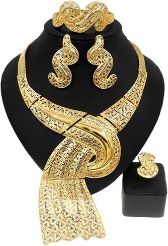 SYHOL Necklaces for Women 24K Gold Dubai Gold Accessories for Women Nigerian Jewelry Set on Wedding Party Fashion Jewelry Sets in Saudi Arabia
