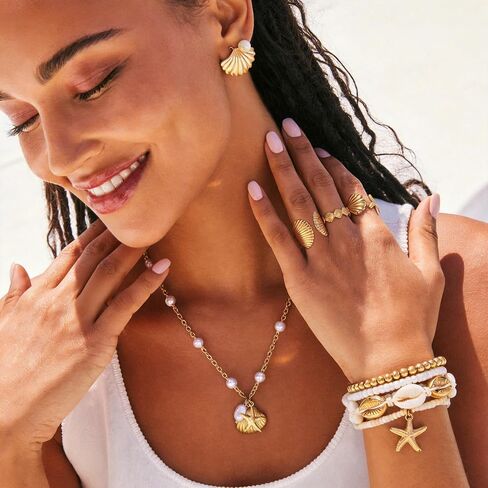 23 Pcs Beach Jewelry Set for Women Seashell Starfish Pearl Layer Necklace Bracelet Rings Earrings Boho Summer Vacation Beach Accessories Set Seashell Starfish Jewelry in Kuwait