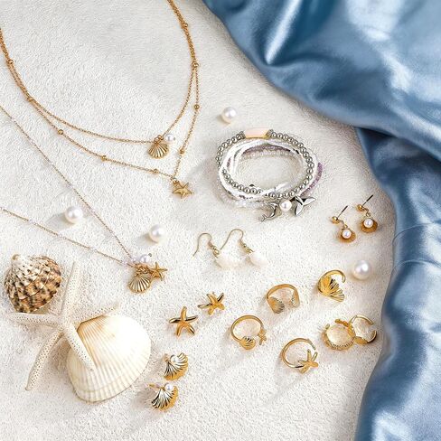 23 Pcs Beach Jewelry Set for Women Seashell Starfish Pearl Layer Necklace Bracelet Rings Earrings Boho Summer Vacation Beach Accessories Set Seashell Starfish Jewelry in Kuwait