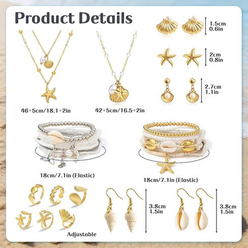 23 Pcs Beach Jewelry Set for Women Seashell Starfish Pearl Layer Necklace Bracelet Rings Earrings Boho Summer Vacation Beach Accessories Set Seashell Starfish Jewelry in Kuwait