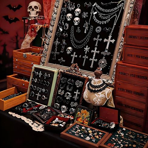 Mystery Jewelry Jar for Women, 40-45 Piece Gothic Jewelry Box Includes Necklaces, Earrings, Rings, Bracelets, Brooches, Unique Birthday Gifts for Women in Kuwait