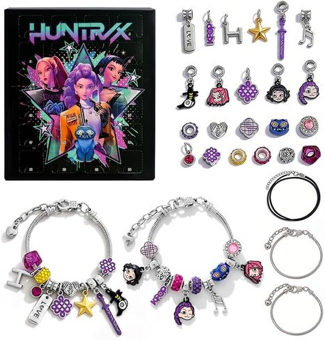2Pcs Demon Movie Hunters Charm Bracelet Gift Set, Adjustable Cartoon DIY Bangle Jewelry for Fans Birthday Christmas in Saudi Arabia