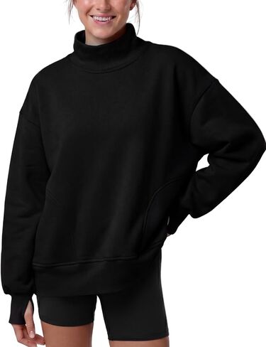 Wyeysyt Women's Mock Neck Sweatshirt Oversized Cloud Fleece Lined Turtleneck Sweatshirts with Pockets in Saudi Arabia