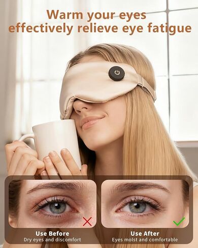 Heated Eye Mask for Dry Eyes – Upgraded Cordless Warm Eye Compress, 100% Mulberry Silk Sleep Mask with Graphene Heating, 3 Heat Levels and Auto Shut-Off, Rechargeable & Washable in Saudi Arabia