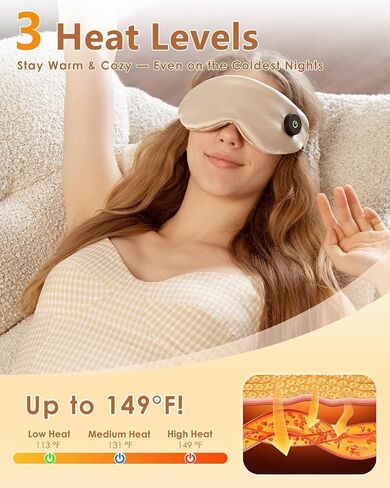 Heated Eye Mask for Dry Eyes – Upgraded Cordless Warm Eye Compress, 100% Mulberry Silk Sleep Mask with Graphene Heating, 3 Heat Levels and Auto Shut-Off, Rechargeable & Washable in Saudi Arabia