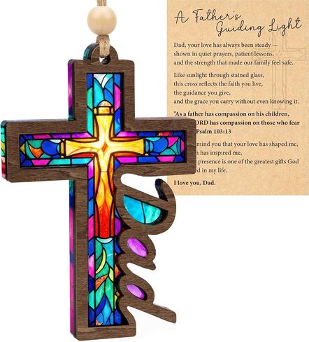 Jesus Cross Dad Suncatcher, Religious for Dads, Grandpa, Faithful Fathers Day Ornaments, Unique Christian Gifts for Men, Catholic Decor for Window Hanging, Car Mirror in Kuwait