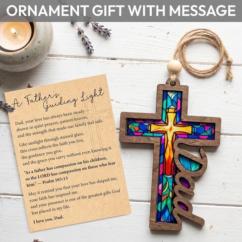 Jesus Cross Dad Suncatcher, Religious for Dads, Grandpa, Faithful Fathers Day Ornaments, Unique Christian Gifts for Men, Catholic Decor for Window Hanging, Car Mirror in Kuwait