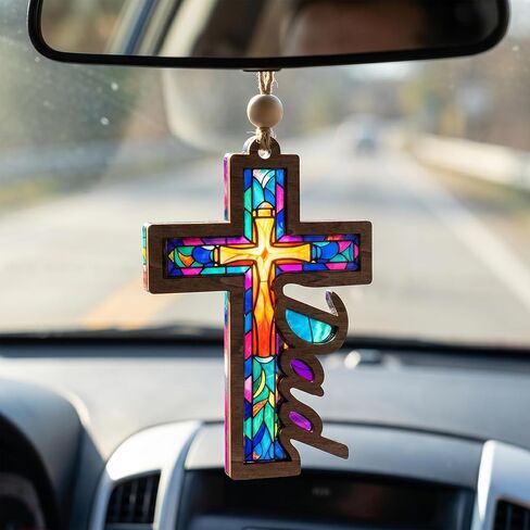 Jesus Cross Dad Suncatcher, Religious for Dads, Grandpa, Faithful Fathers Day Ornaments, Unique Christian Gifts for Men, Catholic Decor for Window Hanging, Car Mirror in Kuwait