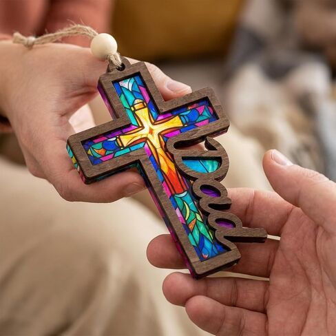 Jesus Cross Dad Suncatcher, Religious for Dads, Grandpa, Faithful Fathers Day Ornaments, Unique Christian Gifts for Men, Catholic Decor for Window Hanging, Car Mirror in Kuwait