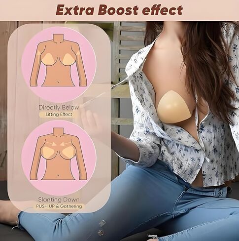 DEPOVOR Large Size Double-Sided Sticky Inserts Lightly Padded for D+ Cups, Reusable Adhesive Lifting Bras for Large Bust Beige in Saudi Arabia