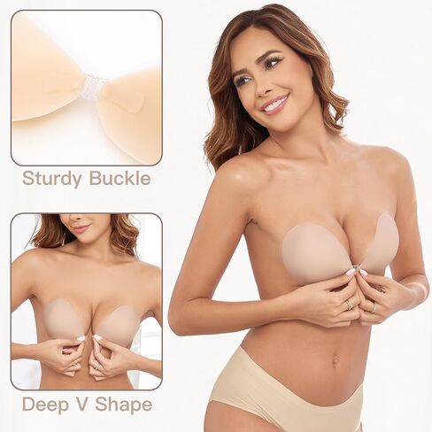 MITALOO Adhesive Bra Invisible Sticky Strapless Push up Backless Reusable Silicone Covering Nipple Bras Cream in Saudi Arabia