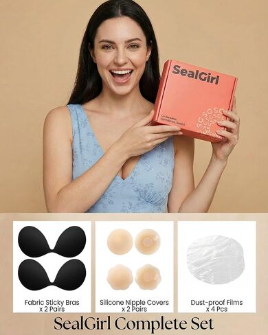 Sticky Bra Push Up for Women - 2 Pack Invisible Strapless Backless Bras for Wedding Prom - Cup C in Kuwait