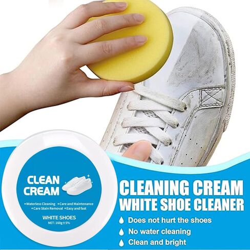 White Shoe Clean Cream, Multipurpose No-Wash Solid Paste with Built-in Sponge for Removing Dirt and Stains, White Shoes Cleaner Cream Sneakers Kit, Used for Car Interiors Leather in Saudi Arabia