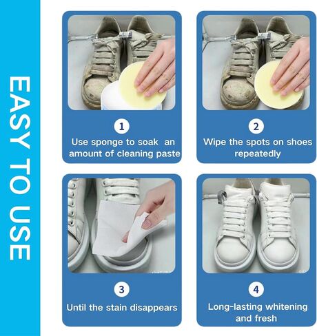White Shoe Clean Cream, Multipurpose No-Wash Solid Paste with Built-in Sponge for Removing Dirt and Stains, White Shoes Cleaner Cream Sneakers Kit, Used for Car Interiors Leather in Saudi Arabia