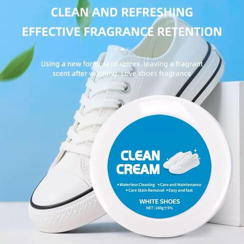 White Shoe Clean Cream, Multipurpose No-Wash Solid Paste with Built-in Sponge for Removing Dirt and Stains, White Shoes Cleaner Cream Sneakers Kit, Used for Car Interiors Leather in Saudi Arabia
