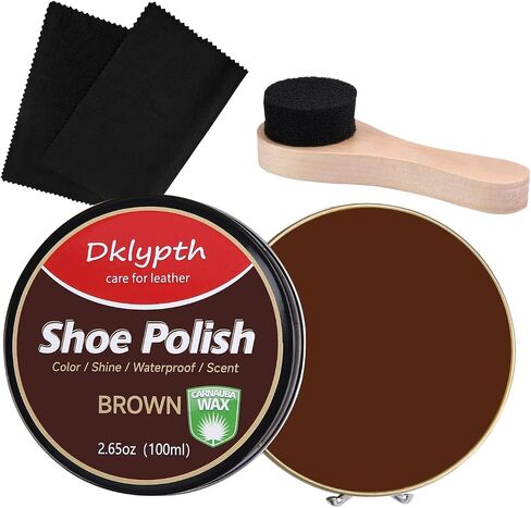3 Pcs Brown Shoe Polish 100ML with Brush & Cloth, Leather Conditioner for Instant Shine on Shoes & Boots, Non-Greasy Formula Restores & Prevents Cracks in Saudi Arabia
