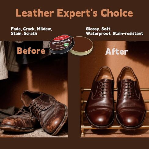 3 Pcs Brown Shoe Polish 100ML with Brush & Cloth, Leather Conditioner for Instant Shine on Shoes & Boots, Non-Greasy Formula Restores & Prevents Cracks in Saudi Arabia