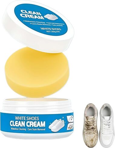 White Shoes Clean Cream,Multipurpose No-Wash Solid Cleaning Paste with Sponge,Gentle Care White Shoe Cleaner Cream for Leather Sneakers Soles in Saudi Arabia