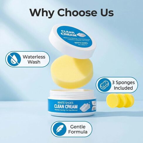 White Shoes Clean Cream,Multipurpose No-Wash Solid Cleaning Paste with Sponge,Gentle Care White Shoe Cleaner Cream for Leather Sneakers Soles in Saudi Arabia