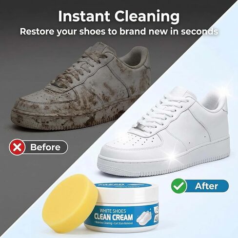 White Shoes Clean Cream,Multipurpose No-Wash Solid Cleaning Paste with Sponge,Gentle Care White Shoe Cleaner Cream for Leather Sneakers Soles in Saudi Arabia