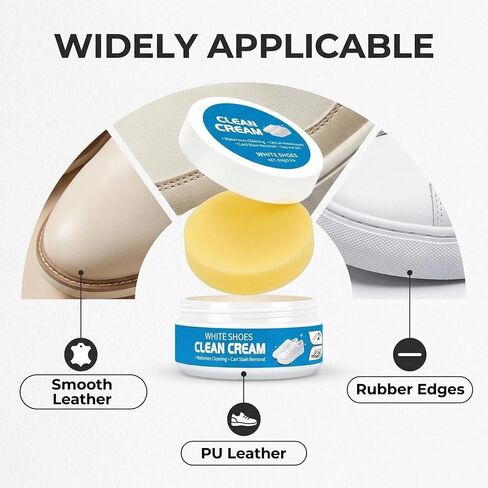 White Shoes Clean Cream,Multipurpose No-Wash Solid Cleaning Paste with Sponge,Gentle Care White Shoe Cleaner Cream for Leather Sneakers Soles in Saudi Arabia