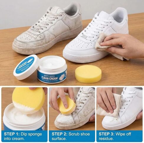 White Shoes Clean Cream,Multipurpose No-Wash Solid Cleaning Paste with Sponge,Gentle Care White Shoe Cleaner Cream for Leather Sneakers Soles in Saudi Arabia