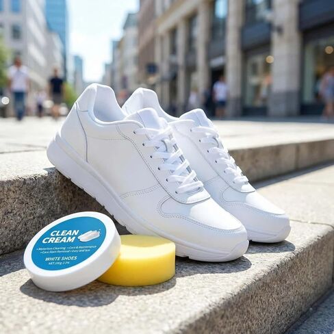 White Shoes Clean Cream,Multipurpose No-Wash Solid Cleaning Paste with Sponge,Gentle Care White Shoe Cleaner Cream for Leather Sneakers Soles in Saudi Arabia