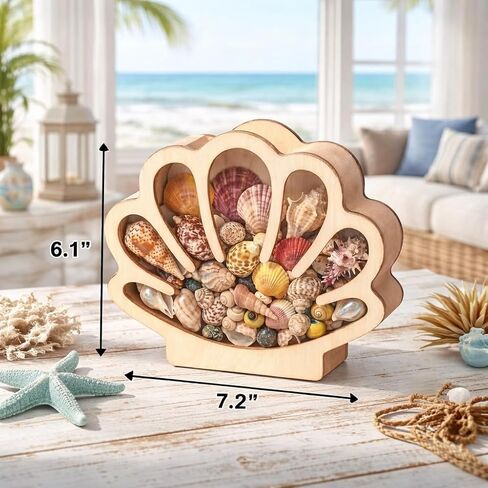 Seashell Display Case, Wooden Sea Shell Holder with Acrylic Panel Storage Box for Shark Tooth Sea Glass Starfish, Shells Collection Box Decorative Home Decor, Christmas Birthday Gift in Saudi Arabia