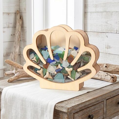 Seashell Display Case, Wooden Sea Shell Holder with Acrylic Panel Storage Box for Shark Tooth Sea Glass Starfish, Shells Collection Box Decorative Home Decor, Christmas Birthday Gift in Saudi Arabia