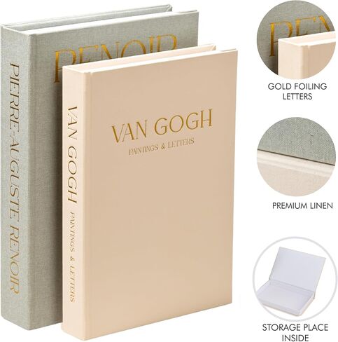 Decorative Books Set of 2 with Hidden Storage – Premium Linen Coffee Table Books, Van Gogh & Renoir Art Decor | Faux Decorative Book Storage Box for Living Room, Entryway & Home Decor in Saudi Arabia
