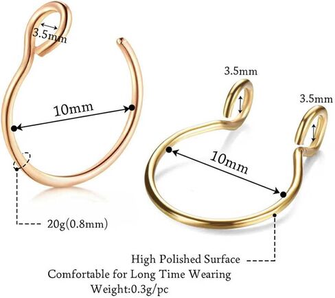 Fake Nose Rings 8PCS, Clip On Nose Ring No Piercing, Faux Septum Nose Rings for Beginners, Adjustable 20G, Black Gold Rose Gold Silver in Saudi Arabia