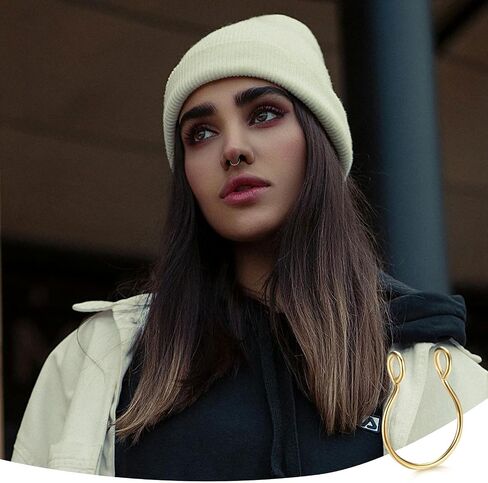 Fake Nose Rings 8PCS, Clip On Nose Ring No Piercing, Faux Septum Nose Rings for Beginners, Adjustable 20G, Black Gold Rose Gold Silver in Saudi Arabia