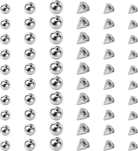 60 Pcs 16G Piercing Balls Replacement, Externally Threaded Surgical Steel Spikes for Industrial Barbell Tongue Nipple Navel Jewelry (3mm 4mm 5mm, Silver) in Kuwait