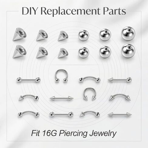 60 Pcs 16G Piercing Balls Replacement, Externally Threaded Surgical Steel Spikes for Industrial Barbell Tongue Nipple Navel Jewelry (3mm 4mm 5mm, Silver) in Kuwait
