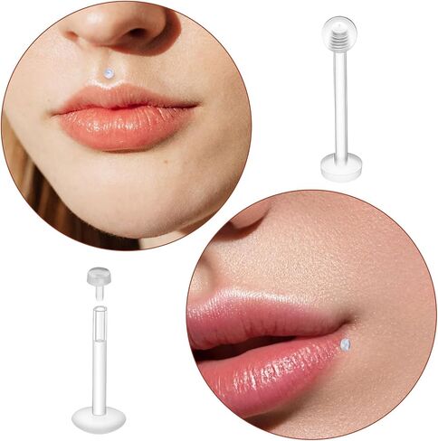 24PCS Clear Invisible Piercing Retainers for Work - 16G Push Top Labret Lip Rings & Earrings, Flat Back Nose Studs for Helix, Tragus, Monroe, Medusa, Industrial - 6/8/10/12mm Bars in Saudi Arabia