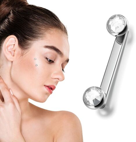 14G Titanium Surface Tragus Piercing Jewelry 10mm/12mm Double Crystal Staple Bar Piercing Jewelry Internally Threaded Barbell Surface Piercings in Saudi Arabia