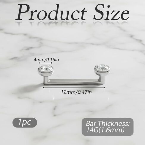 14G Titanium Surface Tragus Piercing Jewelry 10mm/12mm Double Crystal Staple Bar Piercing Jewelry Internally Threaded Barbell Surface Piercings in Saudi Arabia