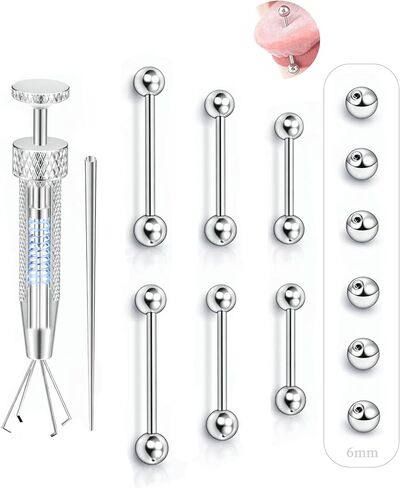 davka 14G Tongue Rings Set, Surgical Steel Tongue Barbells 12mm 14mm 16mm, Stainless Steel Tongue Piercing Jewelry with 5mm Balls, Extra 6mm Replacement Balls, Ball Grabber and Insertion Taper in Saudi Arabia