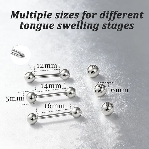 davka 14G Tongue Rings Set, Surgical Steel Tongue Barbells 12mm 14mm 16mm, Stainless Steel Tongue Piercing Jewelry with 5mm Balls, Extra 6mm Replacement Balls, Ball Grabber and Insertion Taper in Saudi Arabia