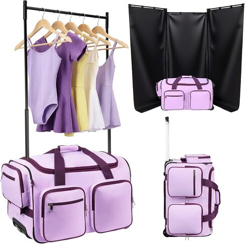 Dance Bag with Garment Rack and Curtain, 23'' Dance Competition Bag with Garment Rack & Wheels, Rolling Dance Bag for Girls, Suitcase for Dancer Cheerleader Little Princess(Black) in Saudi Arabia