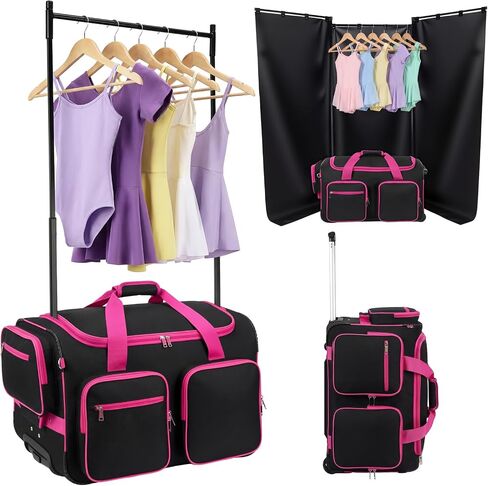 Dance Bag with Garment Rack and Curtain, 23'' Dance Competition Bag with Garment Rack & Wheels, Rolling Dance Bag for Girls, Suitcase for Dancer Cheerleader Little Princess(Black) in Saudi Arabia