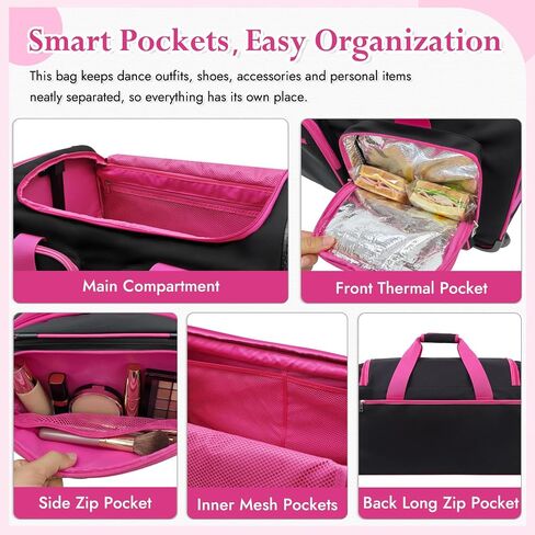 Dance Bag with Garment Rack and Curtain, 23'' Dance Competition Bag with Garment Rack & Wheels, Rolling Dance Bag for Girls, Suitcase for Dancer Cheerleader Little Princess(Black) in Saudi Arabia