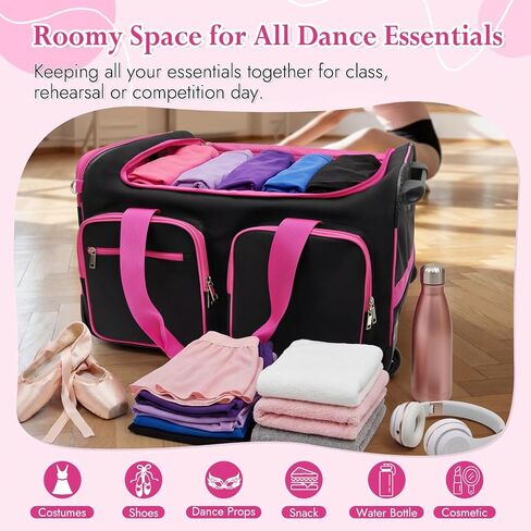 Dance Bag with Garment Rack and Curtain, 23'' Dance Competition Bag with Garment Rack & Wheels, Rolling Dance Bag for Girls, Suitcase for Dancer Cheerleader Little Princess(Black) in Saudi Arabia