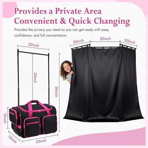 Dance Bag with Garment Rack and Curtain, 23'' Dance Competition Bag with Garment Rack & Wheels, Rolling Dance Bag for Girls, Suitcase for Dancer Cheerleader Little Princess(Black) in Saudi Arabia